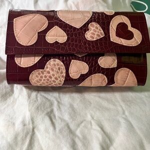 Brighton Red Pink Leather Hearts Clutch with Mirror Valentine's Day C412726